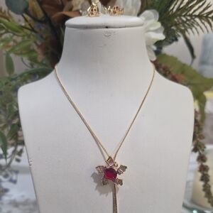 Elegant 14k Gold Plated Necklace with Red Gemstone
